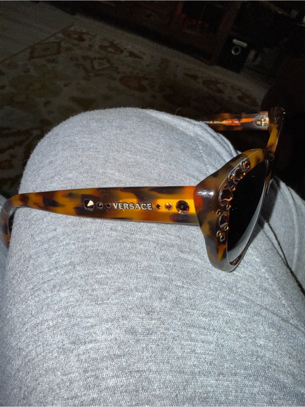Versace Tortoiseshell Cat-Eye Sunglasses with Rhinestone Detail - Brown - Picture 3 of 7